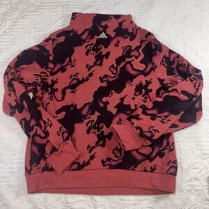 ADIDAS Sweatshirt Women’s Size L Pink Maroon Camo AOP Mock Neck Casual Sporty